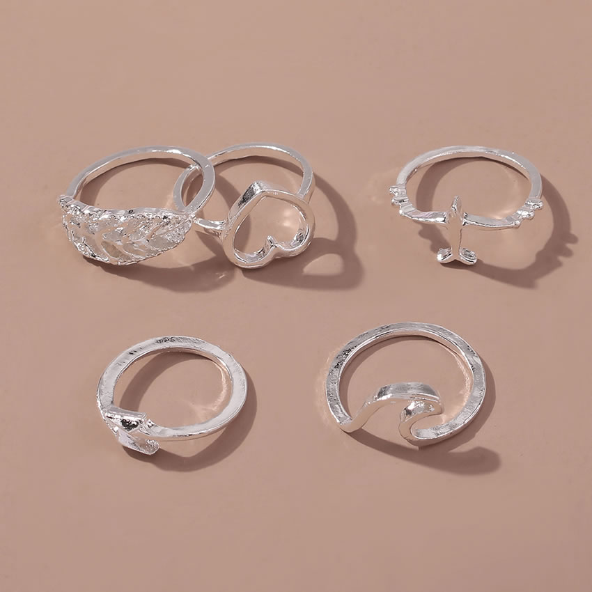Fashion White K Feather Love Geometric Shaped Alloy Open Ring Set,Rings Set