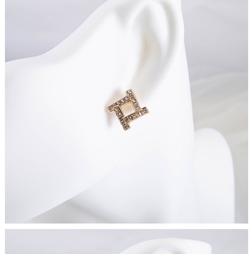 Fashion Golden Geometric Square Cutout Earrings With Diamonds,Stud Earrings