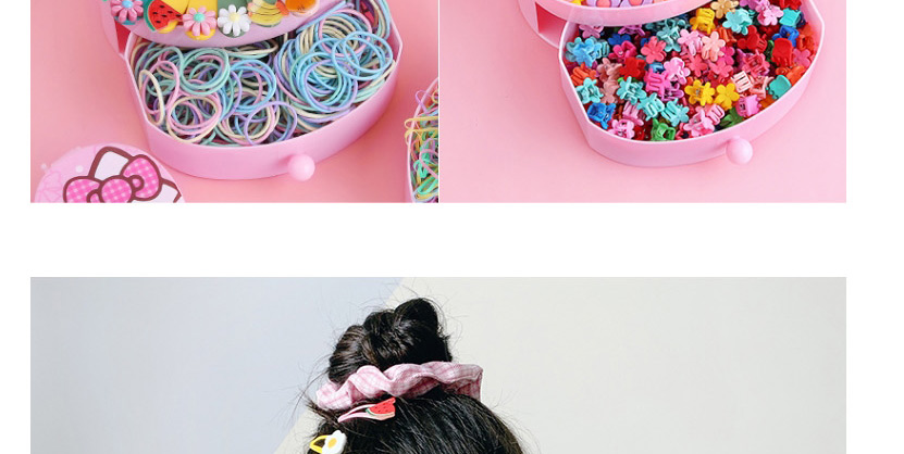 Fashion Rainbow Hairpin + Small Flower Head Rope A Total Of 141 Sets Resin Flower Fruit Crown Rainbow Children Hairpin Hair Rope Set,Kids Accessories