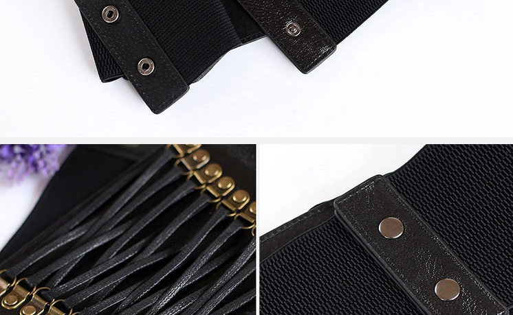Fashion Brown Wide Elastic Tassel Alloy Belt,Wide belts