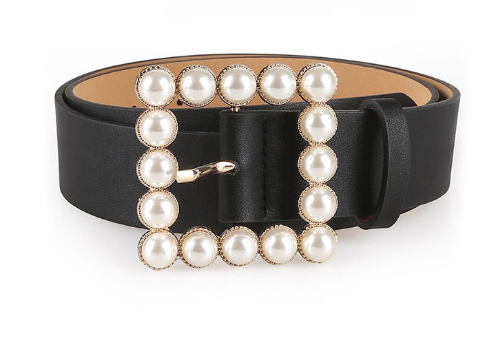 Fashion Brown Japanese Word Inlaid Pearl Square Buckle Belt,Wide belts