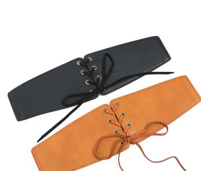 Fashion Apricot Lace-up Tassel Elastic Belt,Wide belts