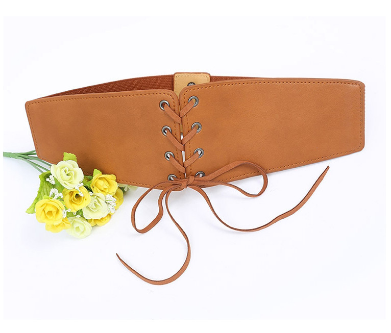 Fashion Apricot Lace-up Tassel Elastic Belt,Wide belts