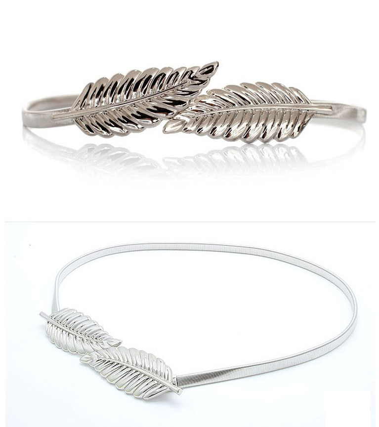 Fashion Silver Leaf Metal Elastic Belt,Thin belts