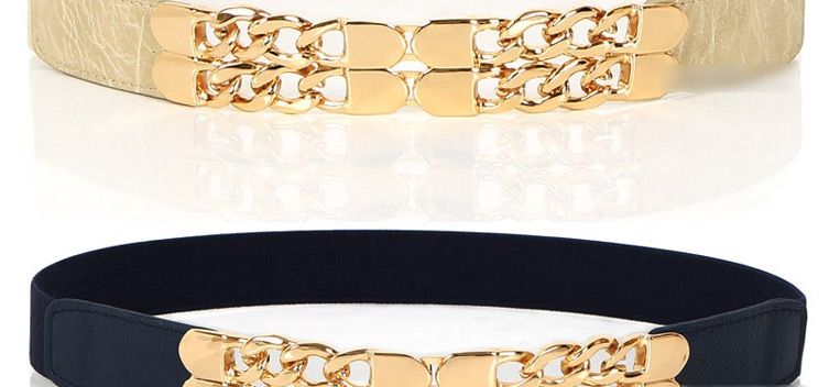 Fashion Navy Blue Metallic Sequin Chain Elastic Dress Belt,Thin belts