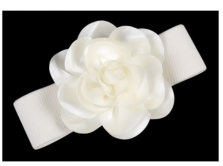 Fashion White Chiffon Flower Elastic Wide Belt,Wide belts