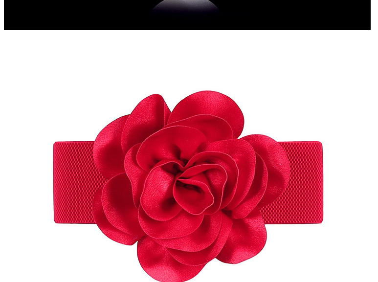 Fashion Rose Red Chiffon Flower Elastic Wide Belt,Wide belts
