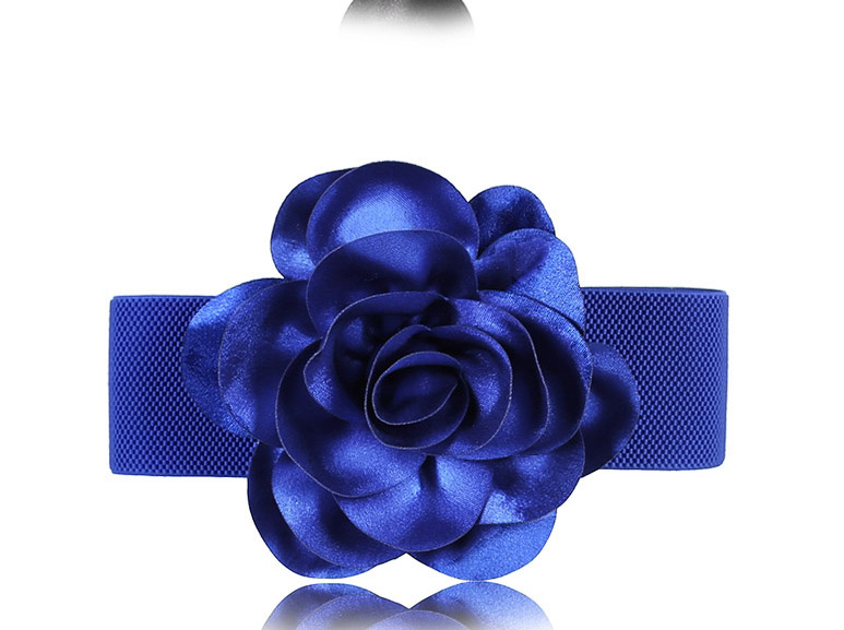 Fashion Blue Chiffon Flower Elastic Wide Belt,Wide belts