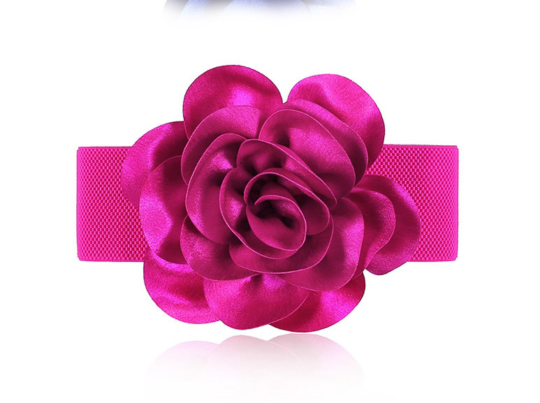 Fashion Rose Red Chiffon Flower Elastic Wide Belt,Wide belts