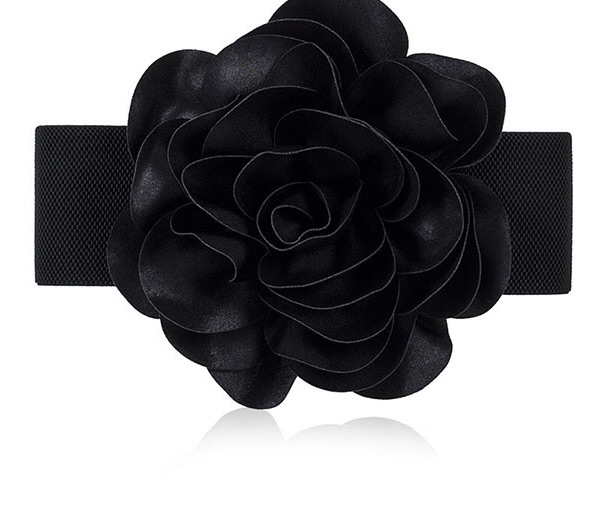Fashion Black Oversized Flower Elastic Wide Belt,Wide belts