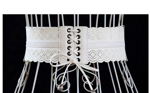 Fashion White Hollow Fiber Leather Tassel Tether Belt,Wide belts