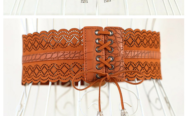Fashion Brown Hollow Fiber Leather Tassel Tether Belt,Wide belts