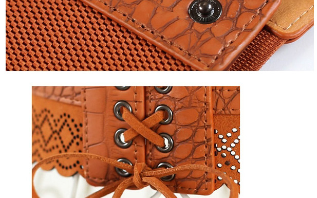Fashion Brown Hollow Fiber Leather Tassel Tether Belt,Wide belts