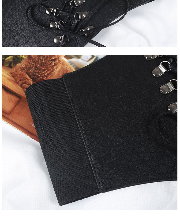 Fashion Black Alloy Wide Belt With Elastic Tether Strap,Wide belts