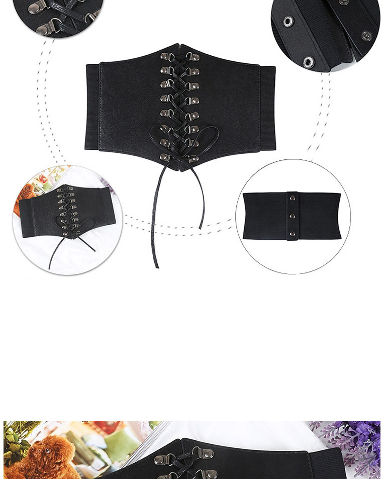 Fashion Black Alloy Wide Belt With Elastic Tether Strap,Wide belts