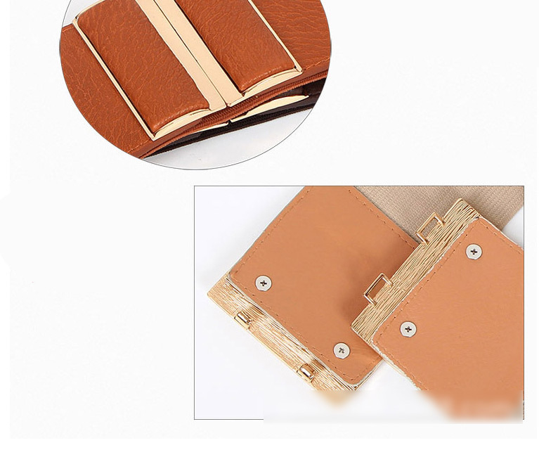 Fashion Apricot Wide Elastic Alloy Belt With Buckle,Wide belts