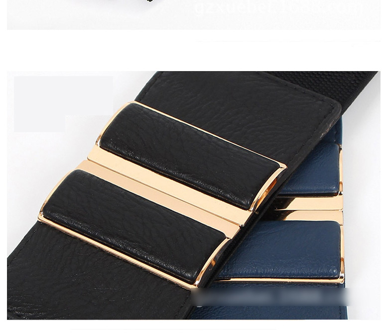 Fashion Dark Blue Wide Elastic Alloy Belt With Buckle,Wide belts