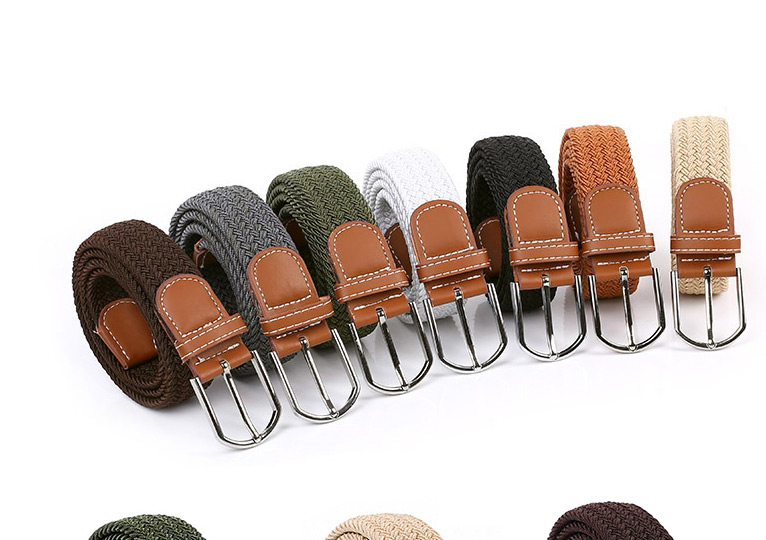 Fashion Brown Pin Buckle Stretch Canvas Belt Woven Belt,Wide belts