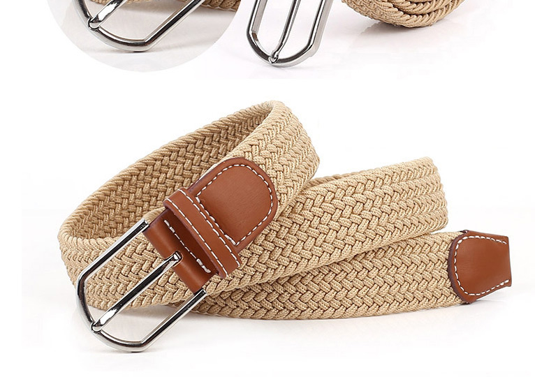 Fashion Apricot Pin Buckle Stretch Canvas Belt Woven Belt,Wide belts