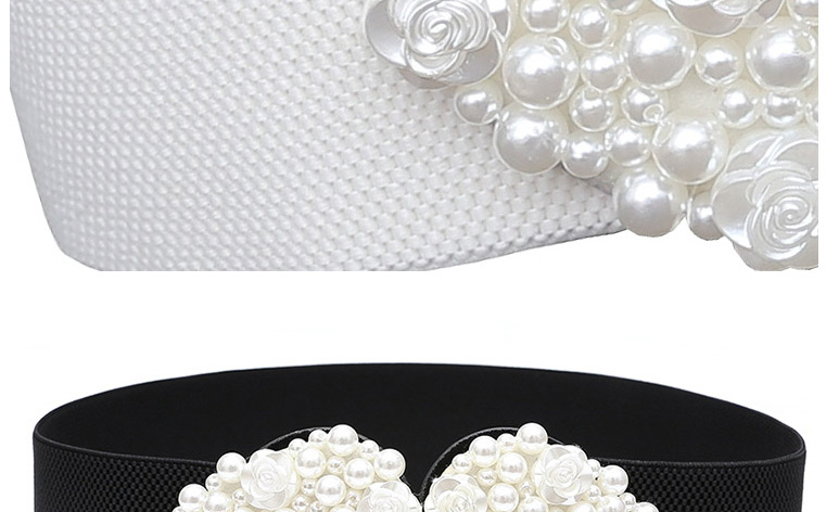 Fashion White Love Pearl Beaded Flowers Elastic Wide Belt,Wide belts