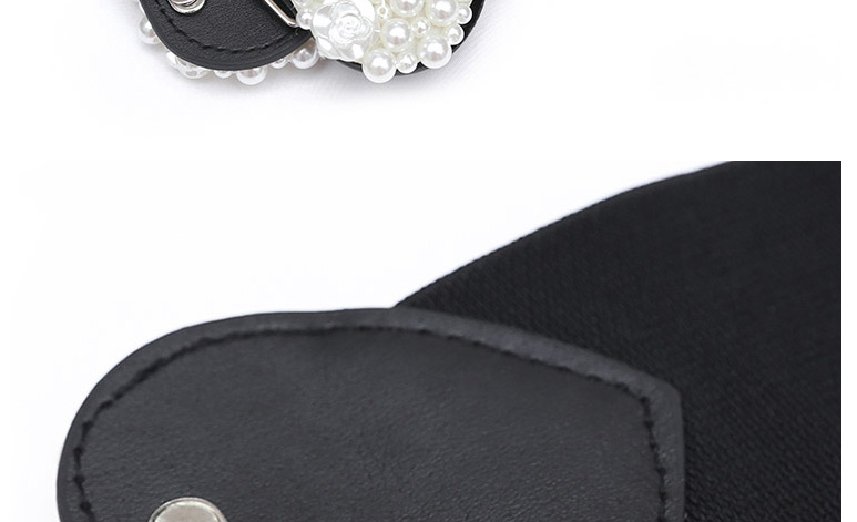 Fashion Black Love Pearl Beaded Flower Elastic Wide Belt,Wide belts
