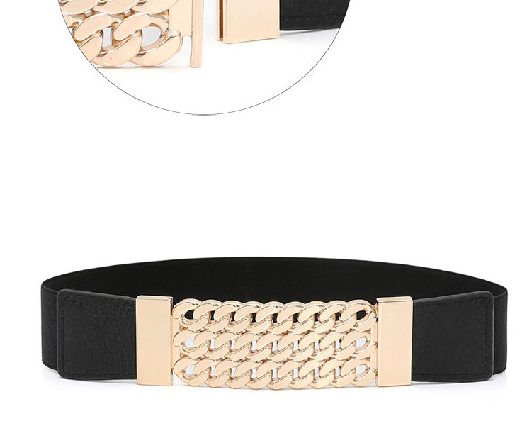 Fashion Black Sequined Elastic Waistband With Metal Buckle,Wide belts