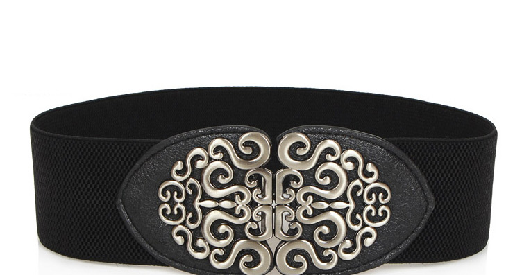 Fashion Black Elastic And Elastic Alloy Geometric Wide Belt,Wide belts