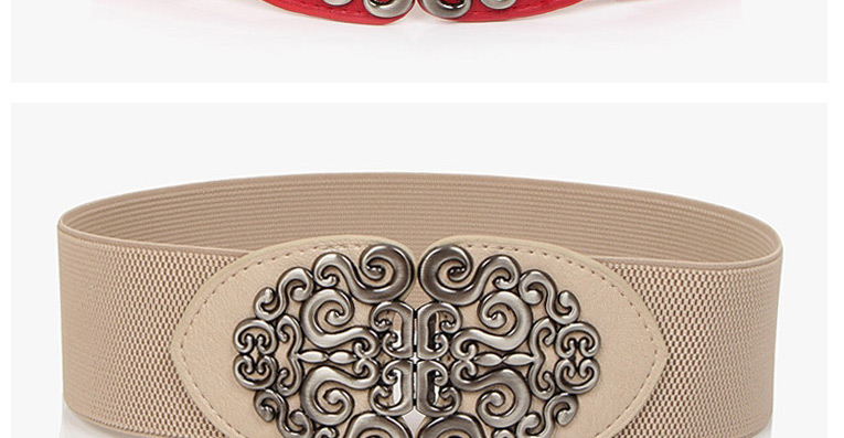 Fashion Red Elasticated Alloy Geometric Wide Belt,Wide belts