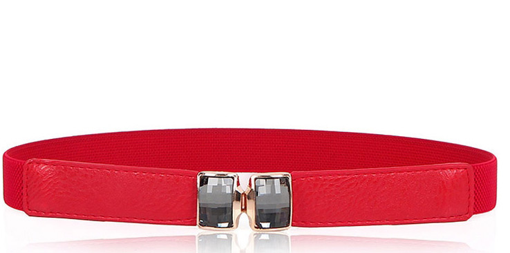 Fashion Red Thin Geometric Elastic Belt With Rhinestones,Thin belts