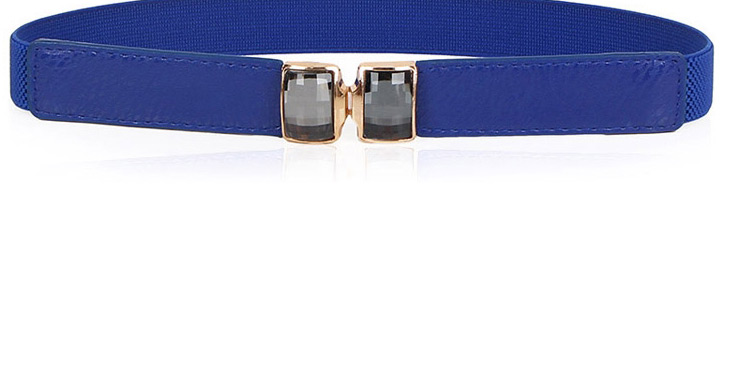 Fashion Blue Thin Geometric Elastic Belt With Rhinestones,Thin belts
