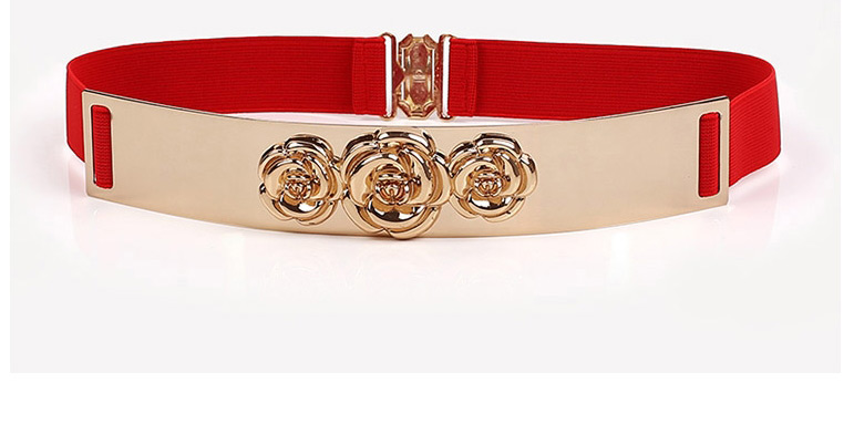 Fashion Red Metal Mirror Belt Flower Elastic Elastic Belt,Wide belts