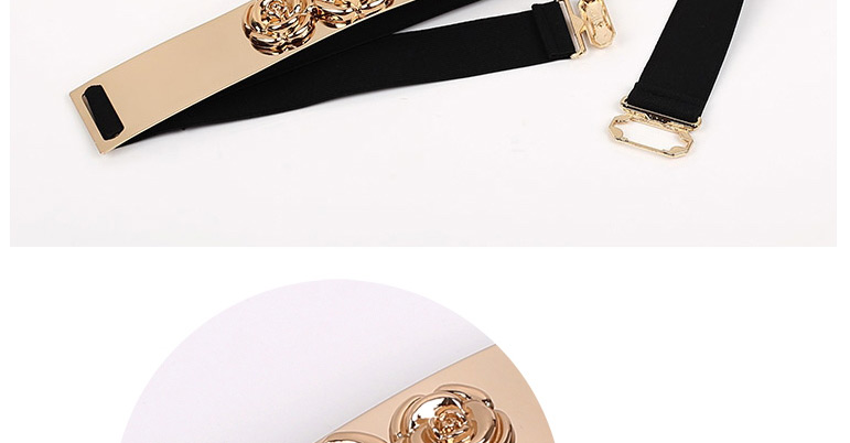 Fashion Black Metal Mirror Belt Flower Elastic Elastic Belt,Wide belts