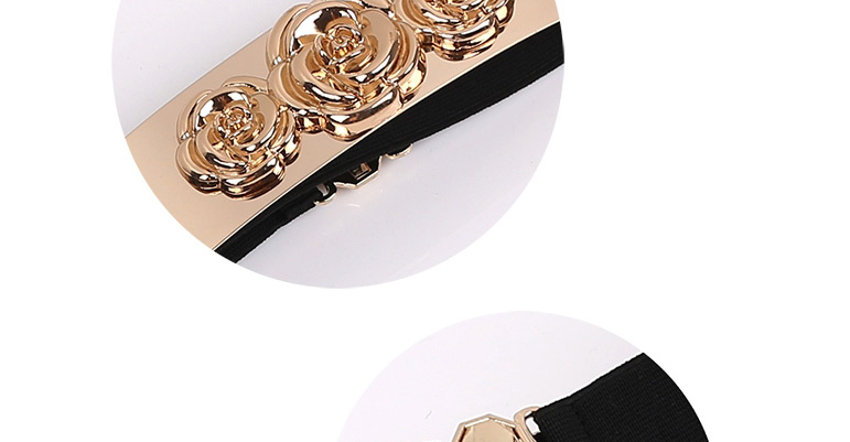 Fashion Apricot Metal Mirror Belt Flower Elastic Elastic Belt,Wide belts