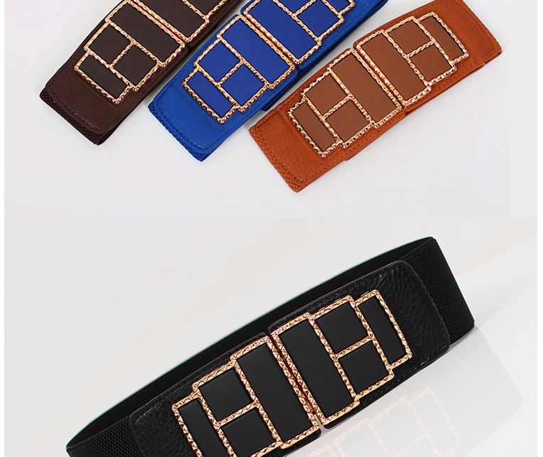 Fashion Brown Alloy Geometric Double Buckle Elastic Wide Elastic Belt,Wide belts