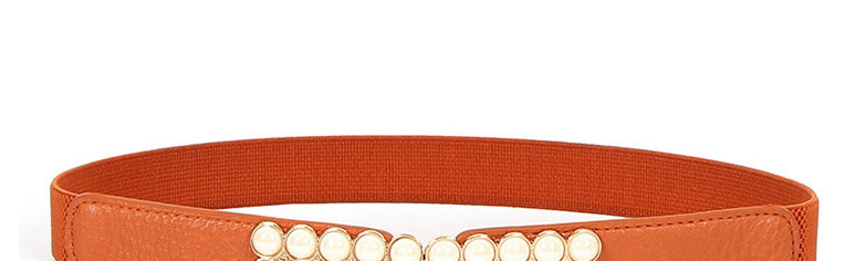 Fashion Creamy-white Elasticated Pearl Double Buckle Geometric Thin Belt,Thin belts