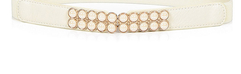 Fashion Red Elasticated Pearl Double Buckle Geometric Thin Belt,Thin belts
