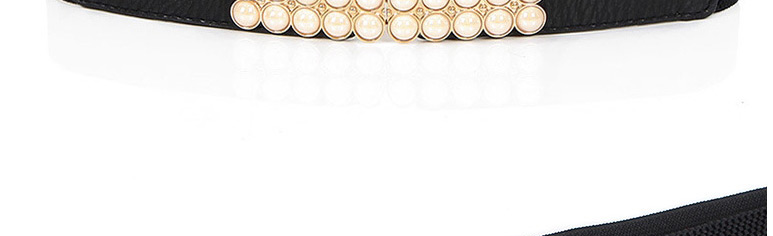 Fashion Red Elasticated Pearl Double Buckle Geometric Thin Belt,Thin belts