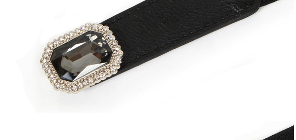 Fashion Brown Buckle Inlaid Rhinestone Geometric Elastic Belt,Thin belts