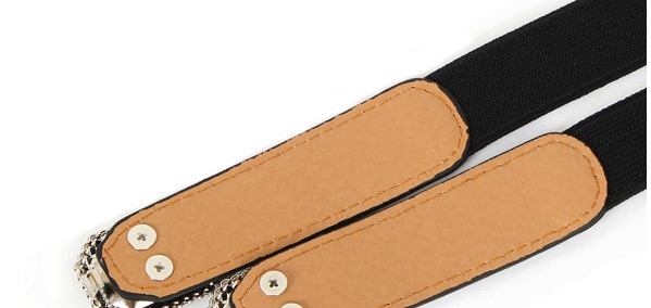 Fashion Brown Buckle Inlaid Rhinestone Geometric Elastic Belt,Thin belts