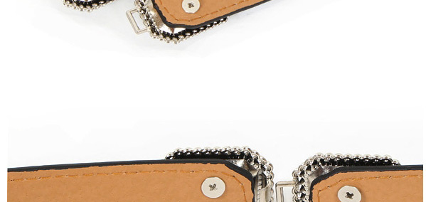 Fashion Apricot Buckle Inlaid Rhinestone Geometric Elastic Belt,Thin belts