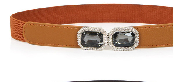 Fashion Apricot Buckle Inlaid Rhinestone Geometric Elastic Belt,Thin belts