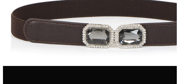 Fashion Black Buckle Inlaid Rhinestone Geometric Elastic Belt,Thin belts