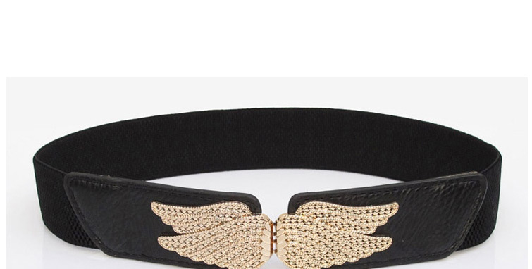 Fashion Black Elastic Elastic Belt With Metal Buckle Wings,Wide belts