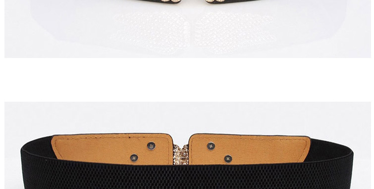 Fashion Apricot Elastic Elastic Belt With Metal Buckle Wings,Wide belts