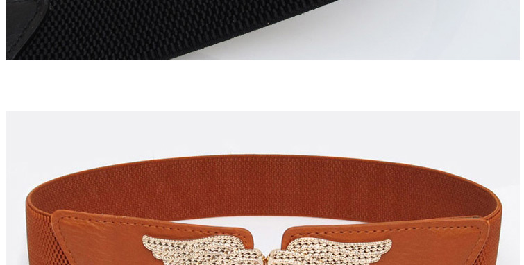 Fashion Apricot Elastic Elastic Belt With Metal Buckle Wings,Wide belts