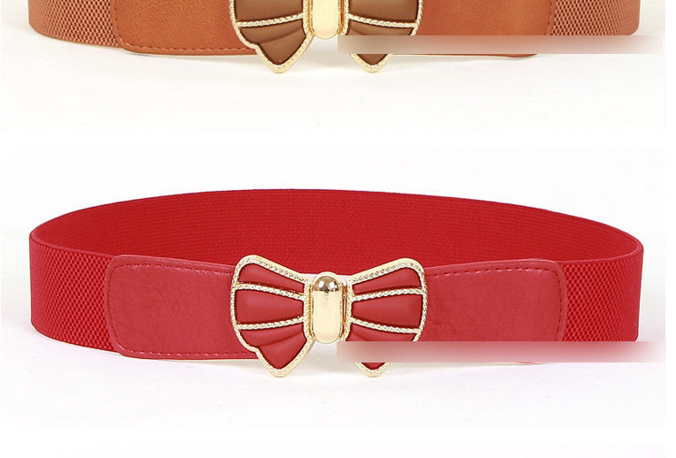 Fashion Rose Red Elastic Belt With Metal Buckle Bow,Wide belts