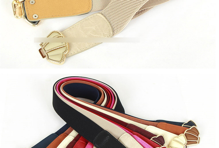 Fashion Khaki Elastic Belt With Metal Buckle Bow,Wide belts