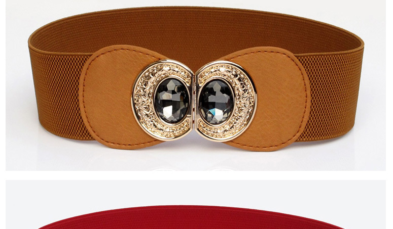 Fashion Brown Double Buckle Large Rhinestone Alloy Bow Wide Girdle,Wide belts