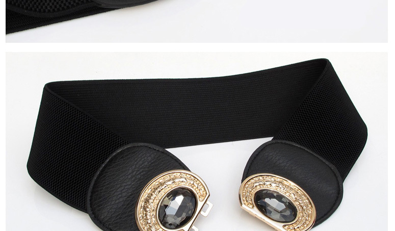 Fashion Black Double Buckle Large Rhinestone Alloy Bow Wide Girdle,Wide belts