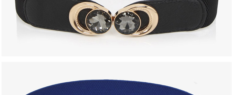 Fashion Black Diamond-studded Alloy Geometric Elastic Belt With Buckle,Wide belts